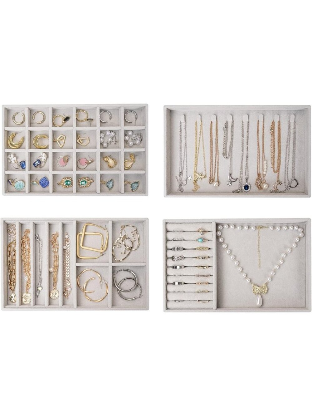 Stackable Jewelry Organizer Trays with Removable Dividers - 4 Layer Storage for